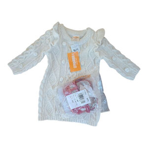 Gymboree Baby White Knit Dress 3-6M with Red Shoes